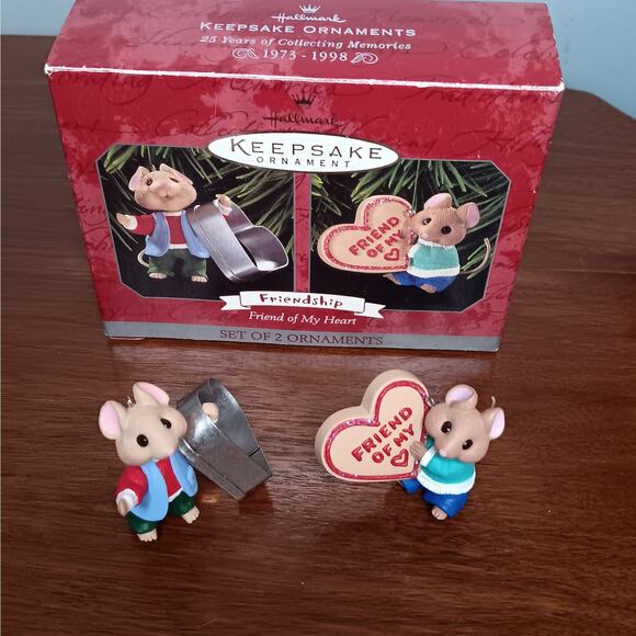 Hallmark Friendship Friend of My Heart Set of 2 Ornaments 1998 - Picture 1 of 8